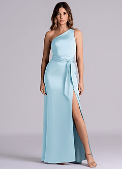 Azazie Philana Brautjungfernkleider A-Linie One-Shoulder Stretch-Satin Kleid Himmelblau image2