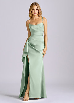 Azazie Sarai Bridesmaid Dresses Agave Sheath Corset Stretch Satin Dress image3