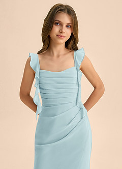 Azazie Jessamine Junior Vestido de Vidrio Marino de Gasa de Corte Sirena con Escote de Corazón image7