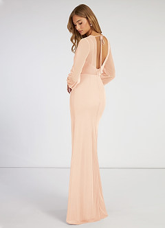 Azazie Denali Final Sale Agave Sheath Bow Mesh Dress image4