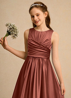 Azazie Ducky Girls Formal Flower Girl Dresses Auburn A-Line Pleated Stretch Satin Dress image6