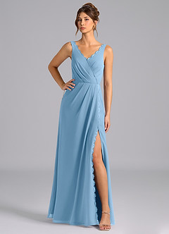 Azazie Bernice Bridesmaid Dresses Steel Blue A-Line Pleated Chiffon Dress image1