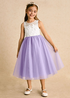 Azazie Lina vestidos de niña de las flores Vestido de Marfil Lila de Encaje de Princesa image5