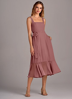 Azazie Deb Bridesmaid Dresses Desert Rose A-Line with Pockets Chiffon Convertible Dress image4