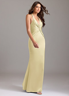 Azazie Valerie Bridesmaid Dresses Lemon Sorbet Mermaid Pleated Stretch Satin Dress image4