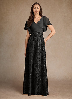 Azazie Fallon vestidos de madre de la novia Vestido de Negro de Encaje de Corte En A con Plisado image3