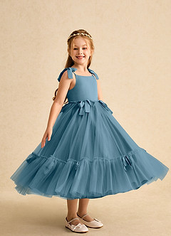 Azazie Jaci Blumenmädchenkleider A-Linie Spaghetti Riemen Chiffon Kleid Bermudablau image2