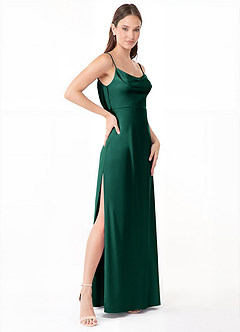 Azazie Alaija Brautjungfernkleider Meerjungfrau-Linie Seitliche Cut-Outs Stretch-Satin Kleid Smaragd image3