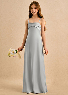 Azazie Mirabella Girls Formal Robe Demoiselle D'honneur Fillette Robe Fourreau en Satin extensible Encolure en Forme de Cœur Argent image2