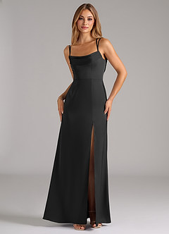 Azazie Callan At-home Try On Dresses Burgundy A-Line Pleated Stretch Satin Convertible Dress image5