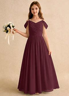 Azazie Chelo Girls Formal vestidos de niña de las flores Vestido de Cabernet de Gasa de Corte en A con Plisado image3