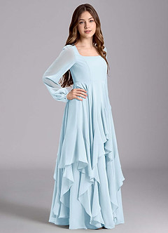 Azazie Clara Junior Sky Blue A-Line Blouson Chiffon Dress image4