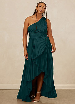 Christian Siriano Bridal for Azazie 1008 Bridesmaid Dresses Pine A-Line One Shoulder Stretch Satin Dress image9