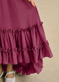 Azazie Kass Flower Girl Dresses Mulberry A-Line Pleated Chiffon Dress image7