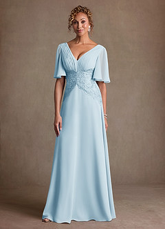 Azazie Milliat Mère de la mariée Robes Robe Trapèze en Mousseline de soie Dentelle Bleu Ciel image4