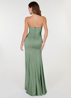 Azazie Yola Bridesmaid Dresses Matcha Sheath V-Neck Pleated Stretch Satin Convertible Dress image5