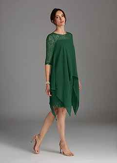 Azazie Flo Mère de la mariée Robes Robe Trapèze en Mousseline de soie Dentelle Vert Foncé image3