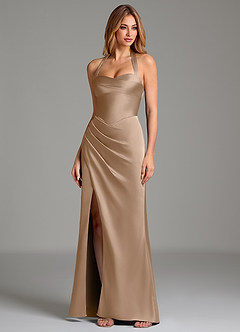 Azazie Serenity Bridesmaid Dresses Taupe Mermaid Sweetheart Neckline Stretch Satin Dress image4