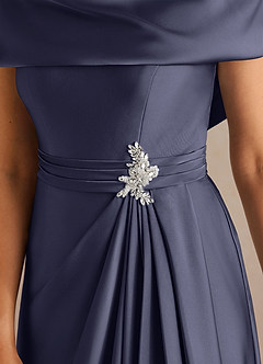 Azazie Branford Mère de la mariée Robes Robe Trapèze en Satin extensible Plissé Bleu Orageux image4