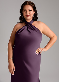 Azazie Lorena Bridesmaid Dresses Plum Mermaid Pleated Stretch Satin Dress image12