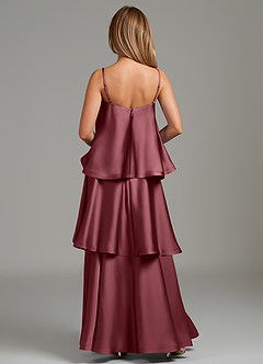 Azazie Azalea Vestidos de damas de honor Vestido Rosa Del Desierto de Satén Elástico de Línea A con Drapeado image4