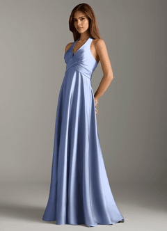 Azazie Tessie Bridesmaid Dresses Ice A-Line Pleated Stretch Satin Dress image5
