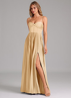 Azazie Akiko Brautjungfernkleider A-Linie Herzausschnitt Stretch-Satin Kleid Gold image4
