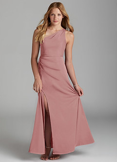 Azazie Maron Junior Dusty Rose A-Line Pleated Stretch Satin Dress image1