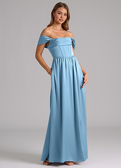 Azazie Hattie Robes de demoiselle d'honneur Robe Trapèze en Satin extensible Corset Acier Bleuté image4