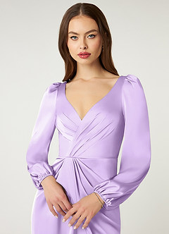 Azazie Mel Bridesmaid Dresses Lilac Sheath Long Sleeve Stretch Satin Dress image5
