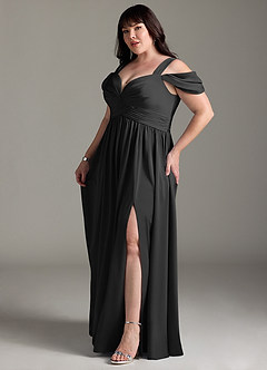 Azazie Lianne Jurken voor bruidsmeisjes Jurk van Stretch Satijn met A-Lijn Off the Shoulder Zwart image13