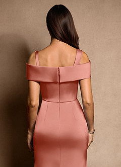 Azazie Altonia Kleider für die Brautmutter Meerjungfrau-Linie Schulterfrei Stretch-Satin Kleid Lachsrosa image7