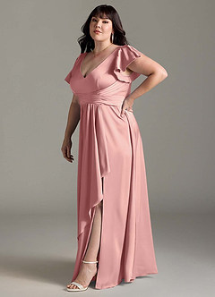 Azazie Omari Vestidos de damas de honor Vestido de Rosetón de Satén Elástico de Corte en A image12