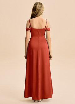 Azazie Lettie Junior Rust A-Line Off the Shoulder Stretch Satin Dress image3