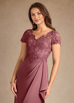 Azazie Santa Ana Mother of the Bride Dresses Desert Rose A-Line Lace Stretch Satin Dress image8