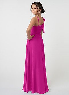 Azazie Aidy Junior Fuchsia A-Line Bow Chiffon Dress image4