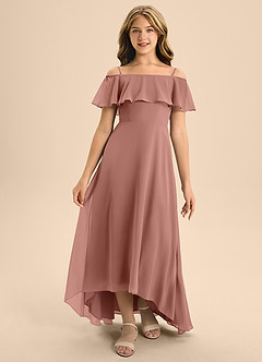 Azazie Maggie Junior Cedar Rose A-Line Off the Shoulder Chiffon Dress image5