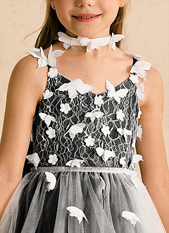 Azazie Darlina Flower Girl Dresses Ivory Black Ball-Gown Lace Tulle Dress image10