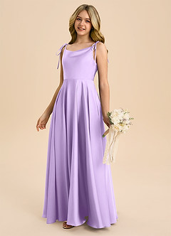 Azazie Popsy Junior Lilac A-Line Bow Stretch Satin Dress image7