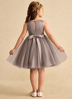 Azazie Prima Flower Girl Dresses Taupe A-Line Bow Tulle Dress image2