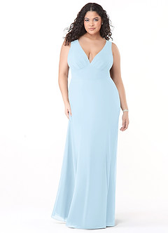 Azazie Christiana Bridesmaid Dresses Sky Blue A-Line V-Neck Pleated Chiffon Dress image9