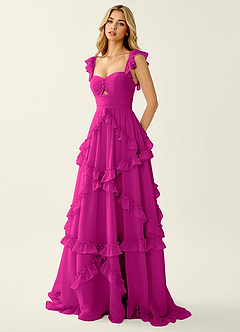 Mirabelle Hot Pink Chiffon Corset Lace Up Back Ruffled Prom Dress image7