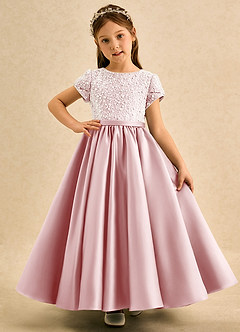 Azazie Cashew Flower Girl Klänningar Klä Balklänning i Matt satäng med ärmar image2