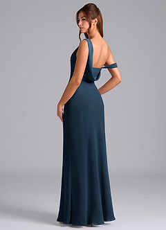 Azazie Madelyn Bridesmaid Dresses Dark Navy Mermaid One Shoulder Chiffon Convertible Dress image6