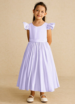Azazie Violeta Blumenmädchenkleider Ballkleid Schleifen Matte Satin Kleid Flieder image6