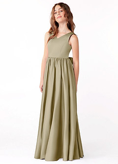 Azazie Hathaway Junior Moss Green A-Line Bow Stretch Satin Dress image4