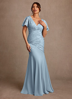 Azazie Jolene Mother of the Bride Dresses Sky Blue Mermaid Pleated Floral Burnout Dress image4