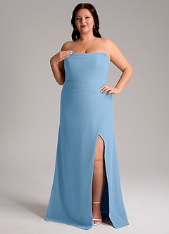 Azazie Leonis Bridesmaid Dresses Steel Blue Sheath Strapless Chiffon Convertible Dress image12