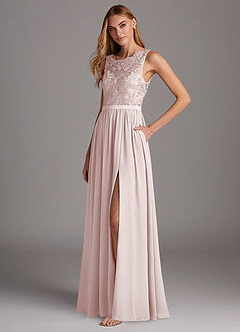 Azazie Elly Bridesmaid Dresses Blushing Pink A-Line Lace Scoop Neck Chiffon Dress image1
