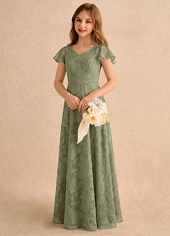 Azazie Narin Girls Formal Blumenmädchenkleider A-Linie mit ärmel Blumen-Burnout Kleid Pistazie image4